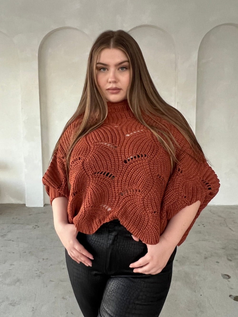 Scalloped Knit Poncho Sweater